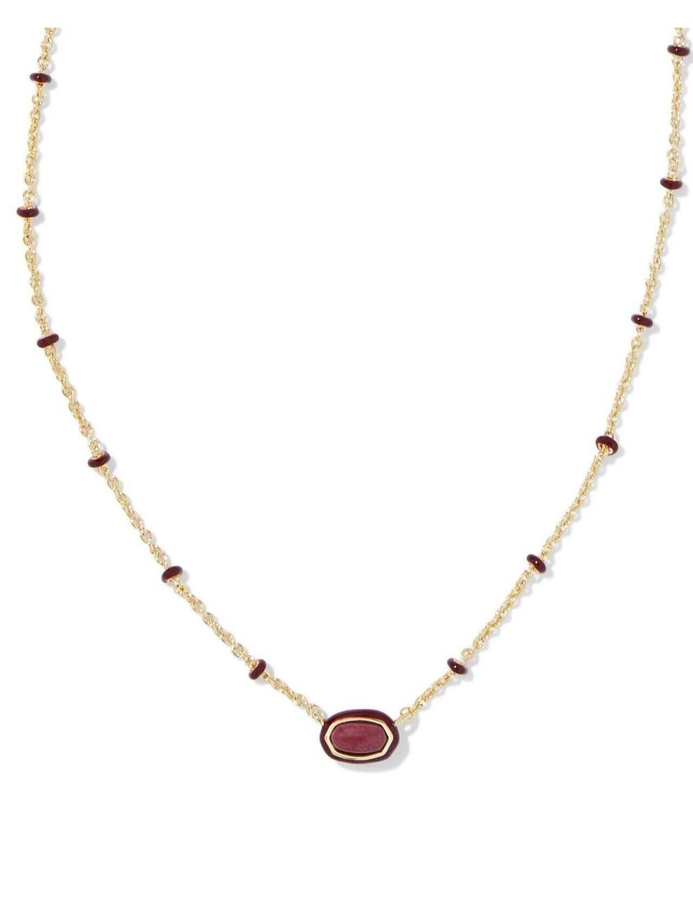 Kendra Scott Mini Elisa Pendant Necklace Vintage Gold Dark Maroon NWT & Dust Bag